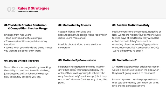 A slide of six rules and strategies, from keeping it simple and positive motivation only to levels that unlock rewards