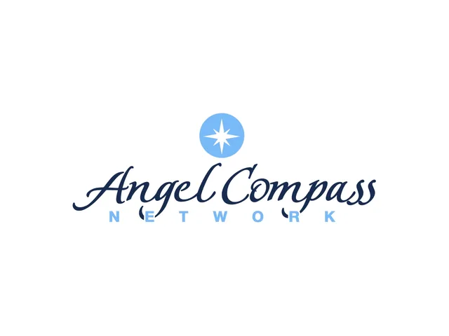 The Angel Compass Network logo: a white compass star in a light-blue circle above Angel Compass in a flowing navy script, with NETWORK in widely spaced light-blue capitals beneath and the script’s tails curling between the letters