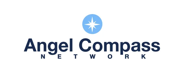 The same layout in a bold navy sans serif: the star in its light-blue circle above Angel Compass, with NETWORK spaced wide below