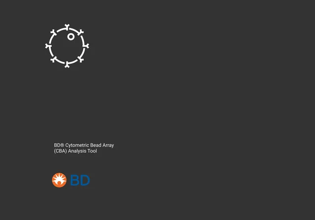 The splash screen: a white line drawing of a bead ringed with antibodies on charcoal gray, with BD® Cytometric Bead Array (CBA) Analysis Tool and the BD logo