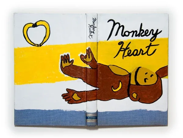A monkey reaching for a yellow heart, titled Monkey Heart