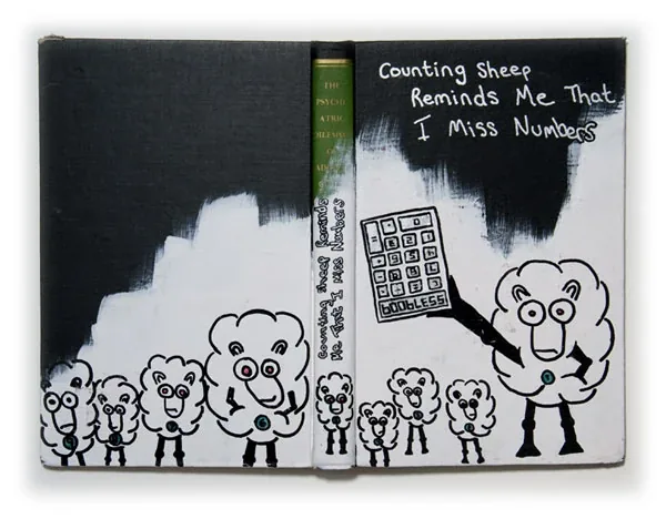 Cartoon sheep under a black sky, a few words of text above them
