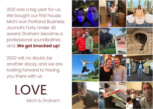 The year’s news beside a grid of photos: a first house, an award, a new life in sound and a baby on the way