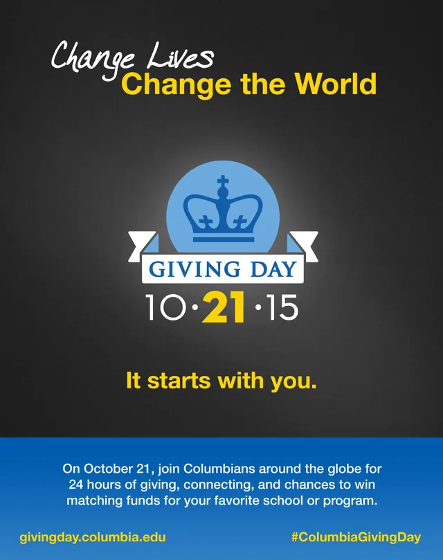 A full-page print ad: “Change Lives, Change the World” over the Giving Day logo, October 21, 2015
