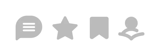 Four gray icons for the article cards: a comment bubble, a star, a bookmark and a contributor, a figure over an open book