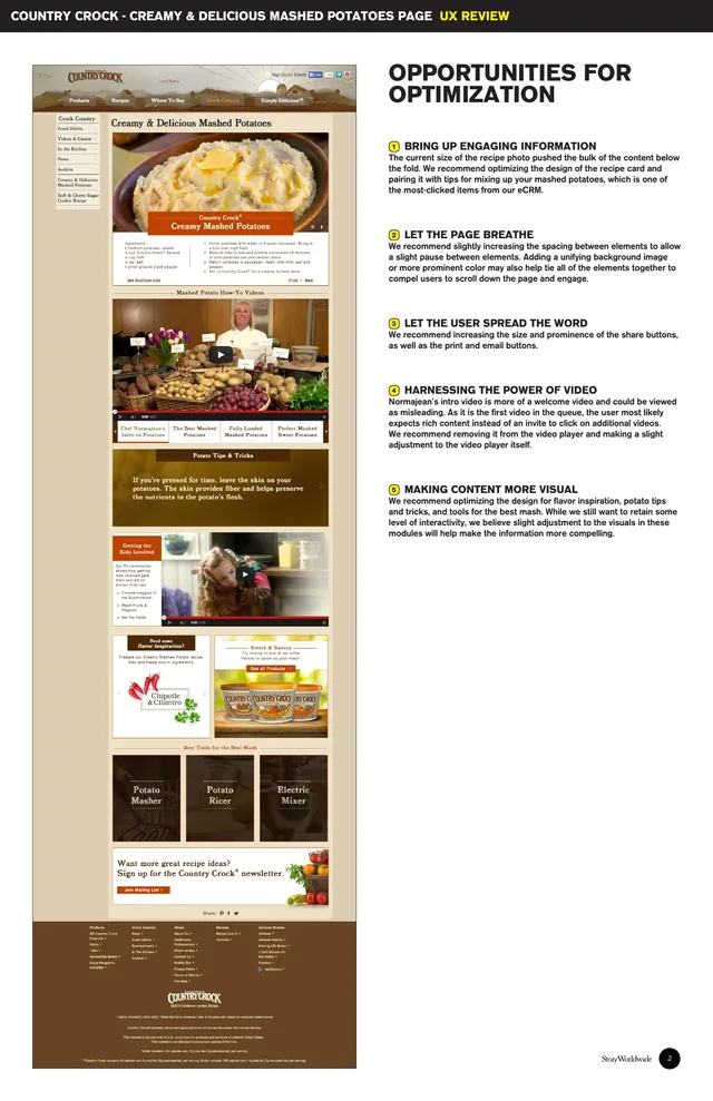 The user-experience review of the old mashed potatoes page: the page beside five opportunities, from bringing up engaging information and letting the page breathe to harnessing video and making content more visual.
