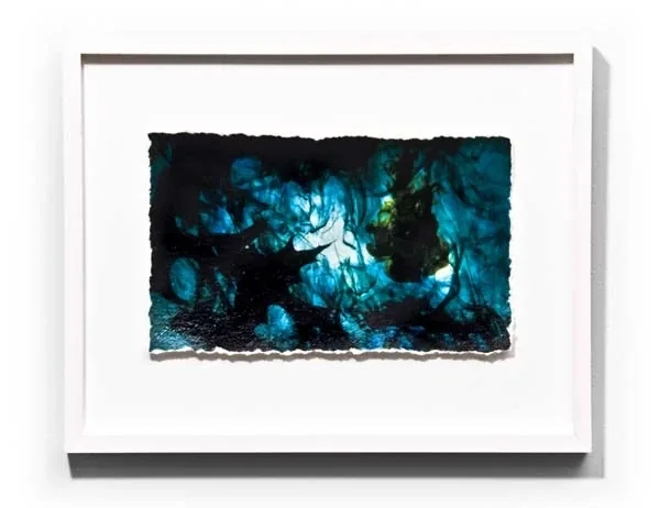Deep blue and black on a deckled sheet, framed