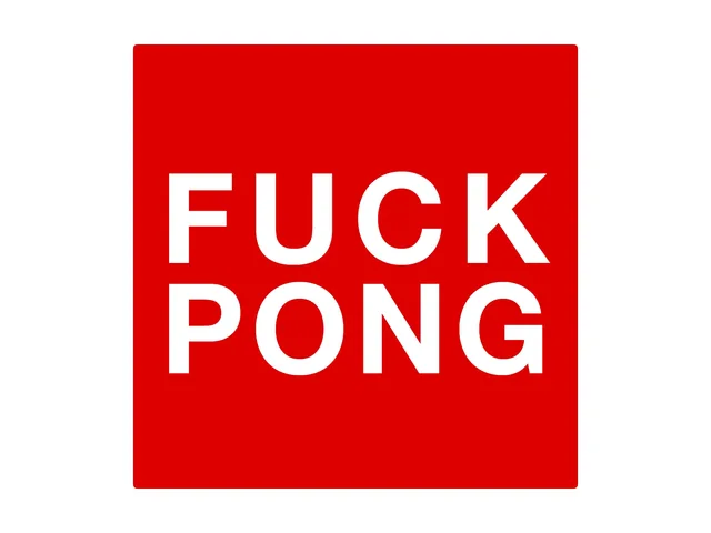 FUCK PONG in bold white capitals on two lines, inside a red square with slightly rounded corners, on white