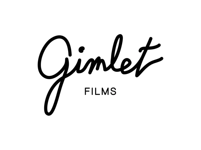 A later version of the logo: Gimlet in black script with FILMS in small spaced capitals, on white