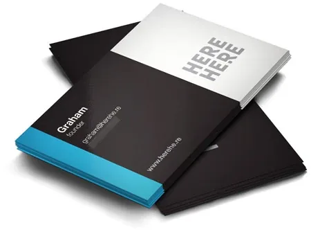 Here Here business cards for Graham, founder