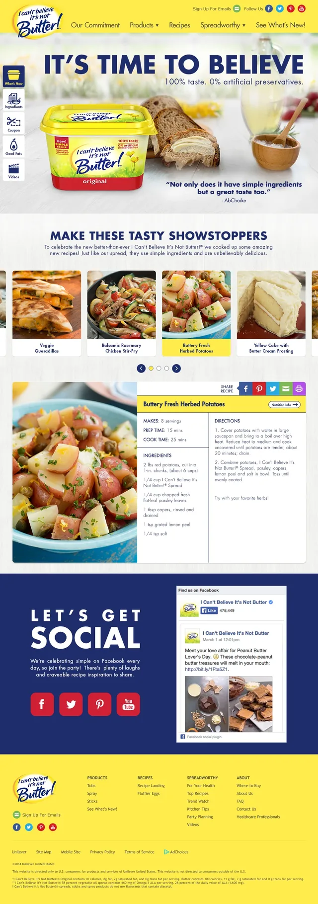 The full campaign page: the headline, recipes, the product and social posts