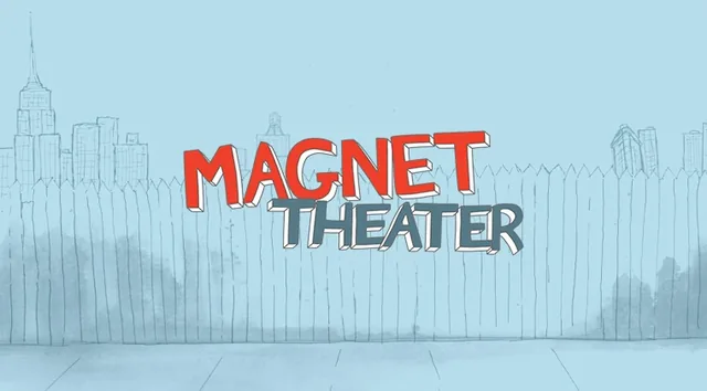 The Magnet Theater logo in red and gray letters over a sketch of the New York skyline