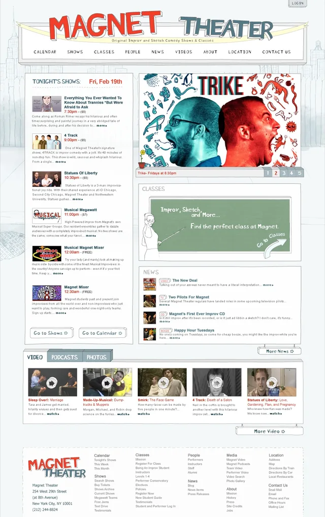 The full Magnet Theater homepage: tonight’s shows, classes, news and illustrations
