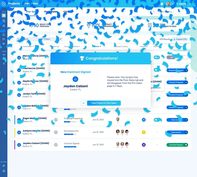 A congratulations message over a shower of confetti: a new contract signed