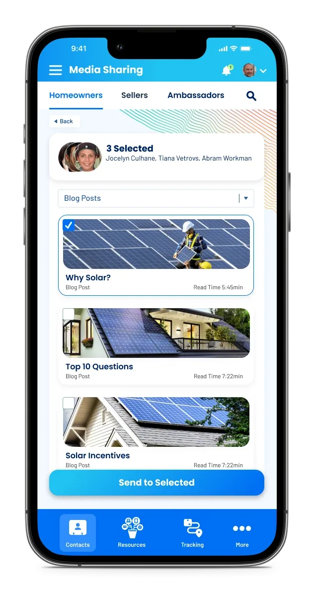 Media sharing on a phone: three homeowners selected to receive a blog post