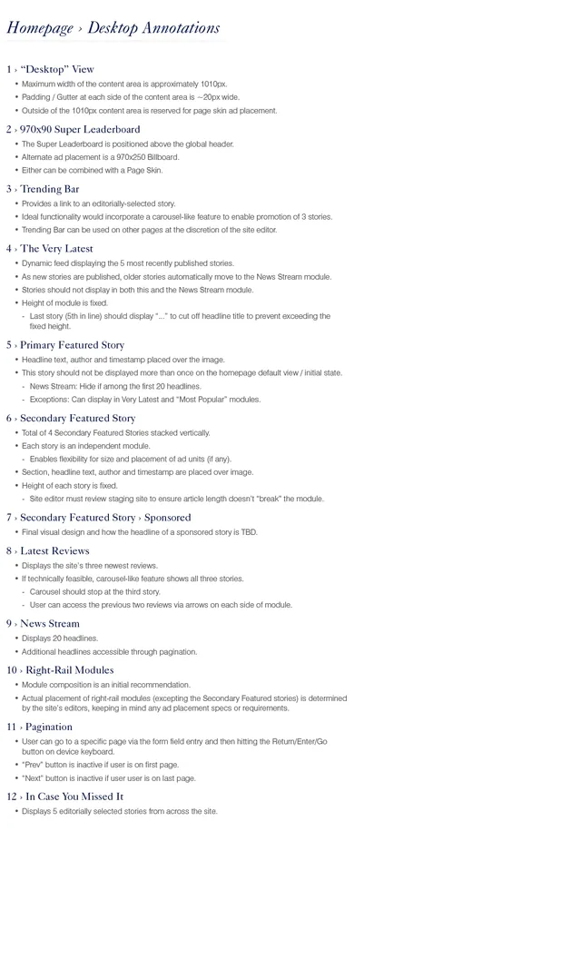 Annotations for the desktop homepage, numbered by module