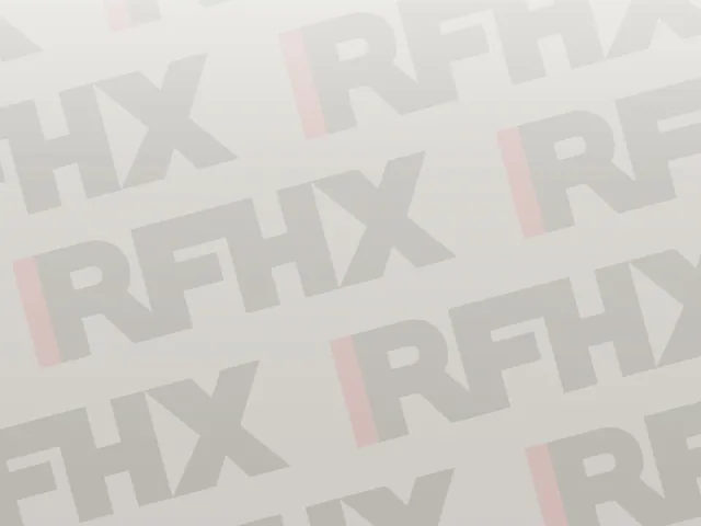 The site’s background: the RFHX logo repeated at an angle in pale gray, with faint red bars