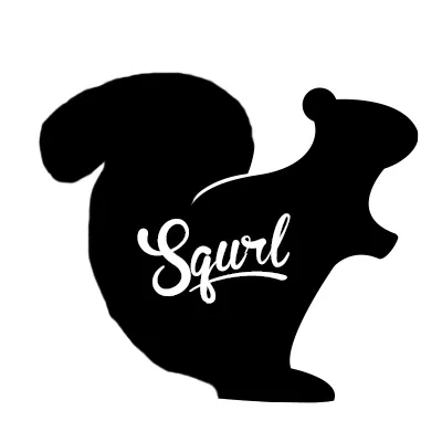 A version without the circle: a black squirrel silhouette with Squrl in small white script across its body