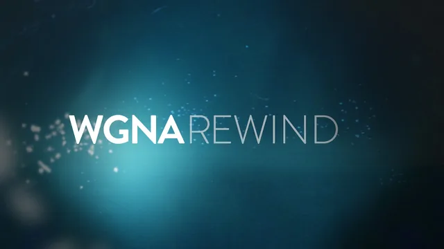 A title card for one of the network’s program blocks, WGNA Rewind, on the same glowing blue ground