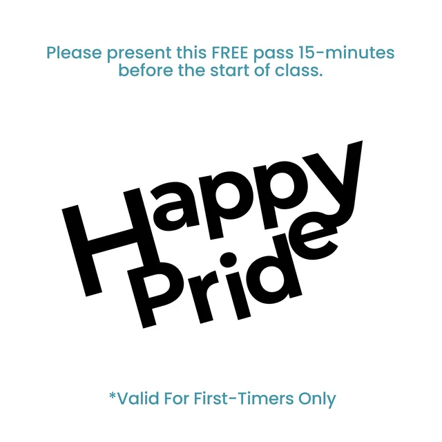 The Pride edition of the pass: Happy Pride in the same heavy, tilted black type