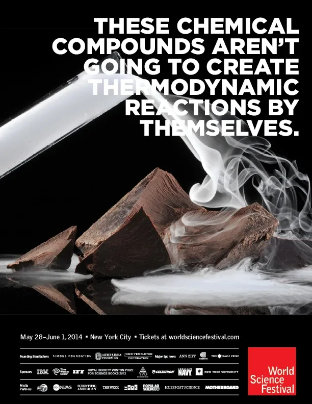 The test tube and chocolate under a long headline: These chemical compounds aren’t going to create thermodynamic reactions by themselves.